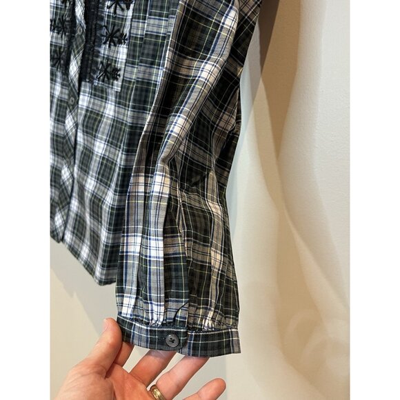 J. Crew Women Beaded Embellished Forest Green Tartan Plaid Shirt Small Sequin - Picture 9 of 14